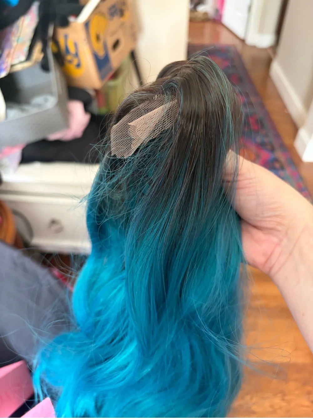 Vibrant Teal Long Wavy Women’s Wig - Lace Front